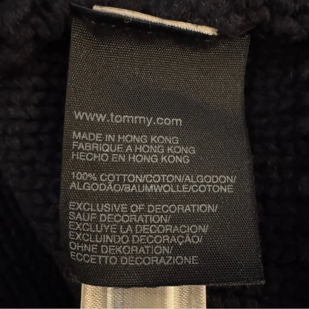 Tommy Hilfiger Dark Blue Heavy Knit Cardigan L Button Front Cotton Sweater